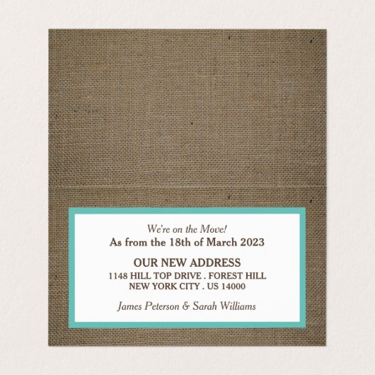Sand Dollar & Burlap Change of Address Card Visitekaartje (Binnenkant ongevouwen)