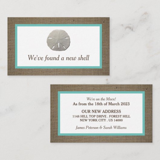 Sand Dollar & Burlap Change of Address Card Visitekaartje (Voorkant / Achterkant)