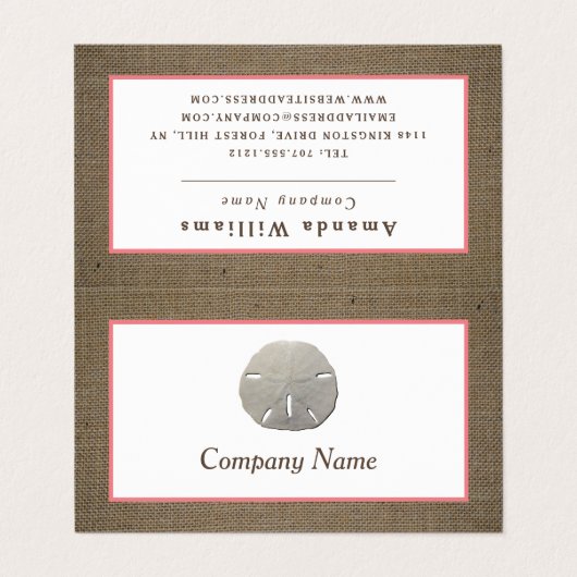 Sand Dollar & Burlap Double Loyalty-Visitekaartje Visitekaartje (Buitenkant ongevouwen)