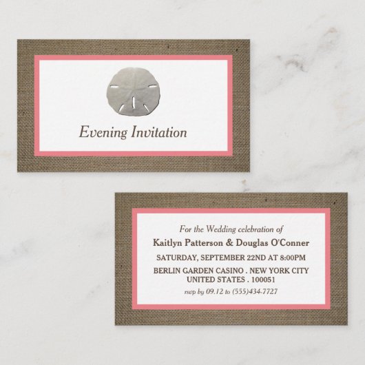 Sand Dollar & Burlap Evening Ticket Uitnodigen (Voorkant / Achterkant)