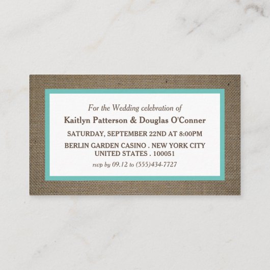 Sand Dollar & Burlap Evening Ticket Uitnodigen (Achterkant)