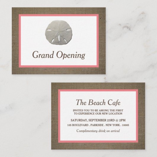 Sand Dollar & Burlap Grand-openingsceremonie Visitekaartje (Voorkant / Achterkant)