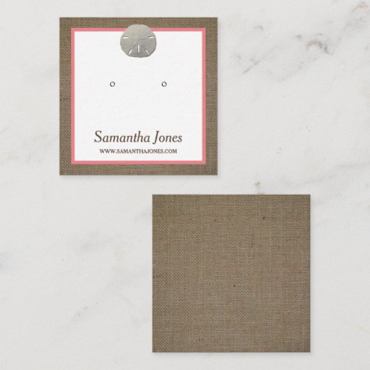 Sand Dollar & Burlap Jewelry Display Card Vierkante Visitekaartje (Voorkant / Achterkant)