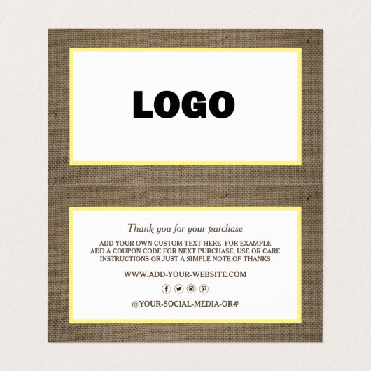 Sand Dollar & Burlap Logo/Afbeelding Hartelijk dan Visitekaartje (Binnenkant ongevouwen)