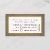 Sand Dollar & Burlap Menukaart Visitekaartje (Achterkant)