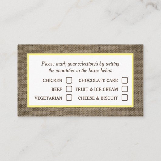 Sand Dollar & Burlap Menukaart Visitekaartje (Achterkant)