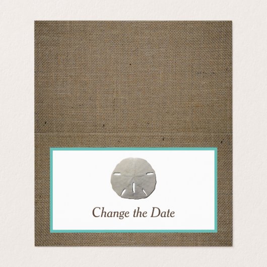 Sand Dollar & Burlap Photo Change the Date Card Visitekaartje (Buitenkant ongevouwen)