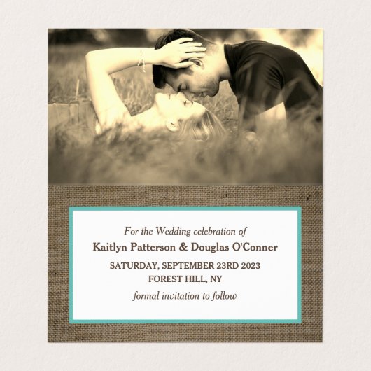 Sand Dollar & Burlap Photo Change the Date Card Visitekaartje (Binnenkant ongevouwen)