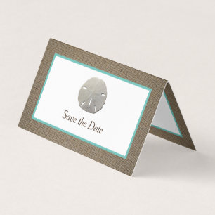 Sand Dollar & Burlap Photo Save the Date Card Visitekaartje