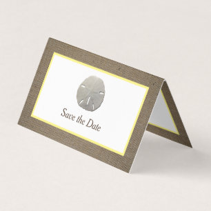 Sand Dollar & Burlap Photo Save the Date Card Visitekaartje