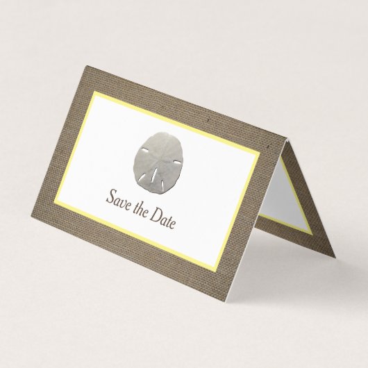 Sand Dollar & Burlap Photo Save the Date Card Visitekaartje (Voorkant)