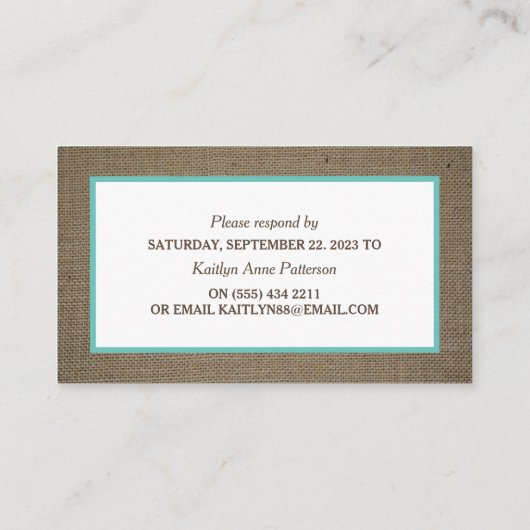 Sand Dollar & Burlap RSVP-kaart Visitekaartje (Achterkant)