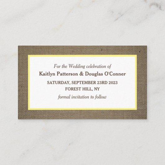 Sand Dollar & Burlap Sla de datumkaart op Visitekaartje (Achterkant)