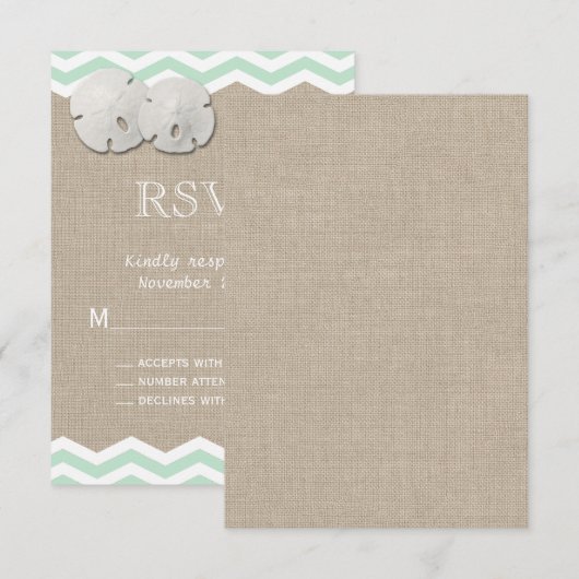 Sand Dollar & Chevron RSVP Kaartje (Voorkant / Achterkant)