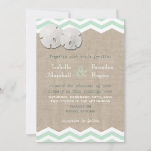 Sand Dollar & Chevron Wedding Invitation Kaart