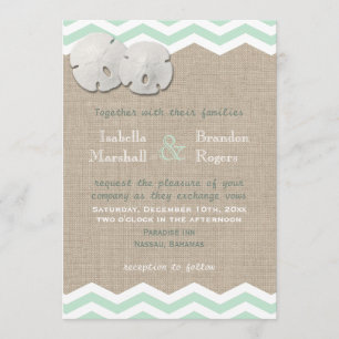 Sand Dollar & Chevron Wedding Invitation Kaart