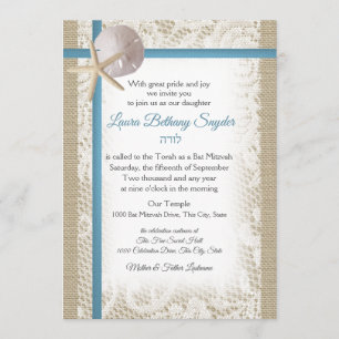 Sand Dollar en Lace Blue Bat Mitzvah Kaart