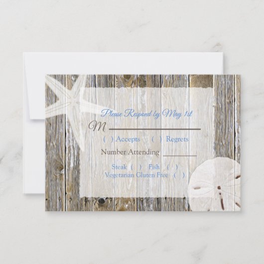 Sand Dollar en Starfish Oceanic Wedding RSVP (Voorkant)