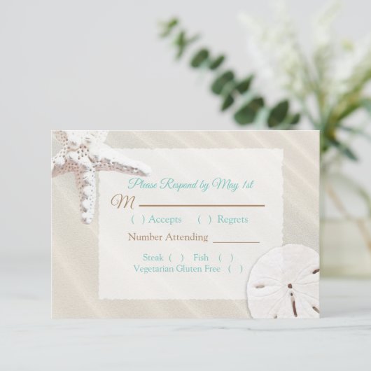 Sand Dollar en Starfish Oceanic Wedding RSVP (Staand voorkant)