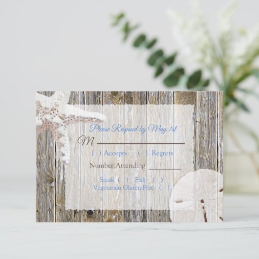 Sand Dollar en Starfish Oceanic Wedding RSVP (Staand voorkant)