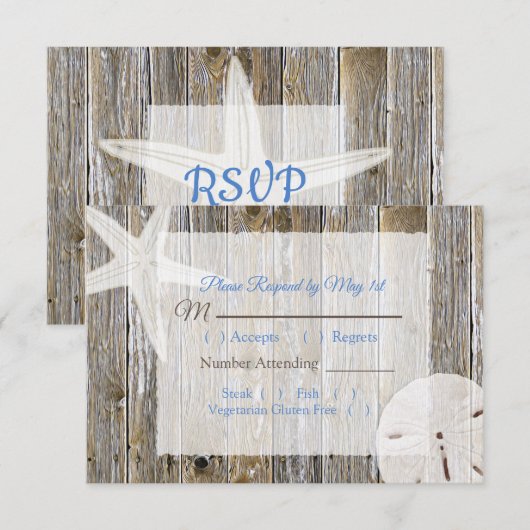 Sand Dollar en Starfish Oceanic Wedding RSVP Kaartje (Voorkant / Achterkant)