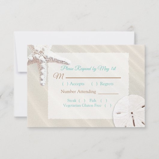 Sand Dollar en Starfish Oceanic Wedding RSVP Kaartje (Voorkant)