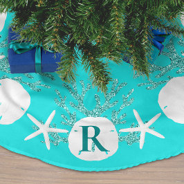 Sand Dollar Kerstmis Aqua Blue Monogram Kerstboom Rok