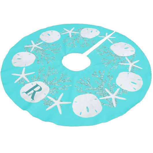 Sand Dollar Kerstmis Aqua Blue Monogram Kerstboom Rok (Gekanteld)