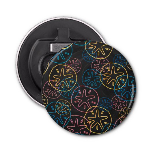 Sand Dollar Lines Red Yellow Blue Button Flesopener (Voorkant)