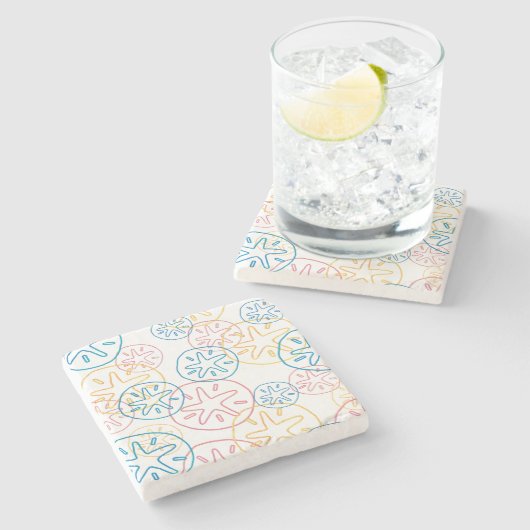 Sand Dollar Lines Red Yellow Blue Stenen Onderzetter (Zijkant)