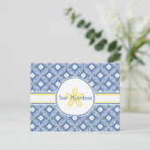 Sand Dollar met Blauw & White Floral & douanenaam Briefkaart (Staand voorkant)