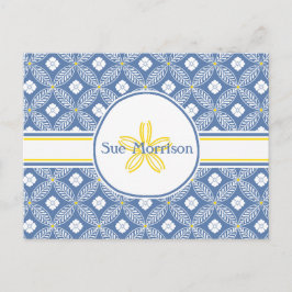 Sand Dollar met Blauw & White Floral & douanenaam Briefkaart