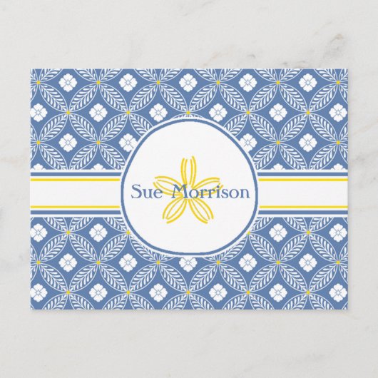 Sand Dollar met Blauw & White Floral & douanenaam Briefkaart (Voorkant)