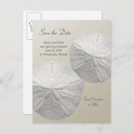 Sand Dollar Save the Date Beach Theme Wedding Aankondigingskaart (Voorkant / Achterkant)