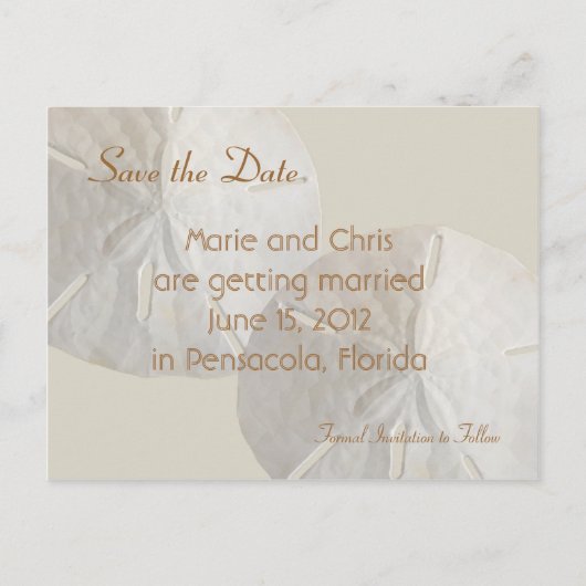 Sand Dollar Save the Date Beach Theme Wedding Aankondigingskaart (Voorkant)