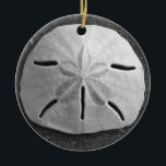 Sand Dollar Seashell Beach Ornament Pendant<br><div class="desc">Een zeeslag van een zanddollar ligt op de zandstrandkust met zachte zijverlichting van de zon. Afbeelding is een zwarte en witte foto gemaakt op Playa Grande, Costa Rica aan de kust van de Stille Oceaan. Personaliseer dit zee shell ornament met uw eigen tekst of afbeeldingen gebruikend de pas het optie...</div>