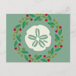 Sand Dollar Seashell Christmas Wreath Feestdagenkaart