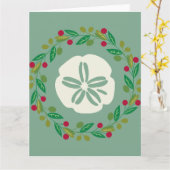 Sand Dollar Seashell Christmas Wreath Kaart (Gele Bloem)