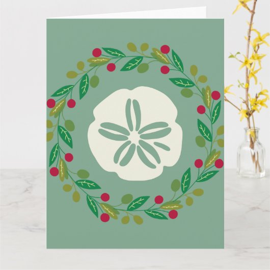 Sand Dollar Seashell Christmas Wreath Kaart (Gele Bloem)
