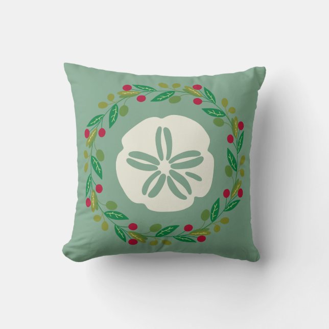 Sand Dollar Seashell Kerstkrans Kussen (Voorkant)