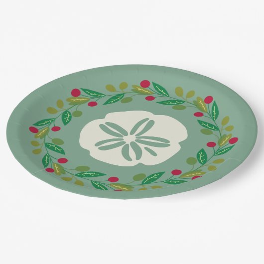 Sand Dollar Seashell Kerstkrans Papieren Bordje (Gekanteld)