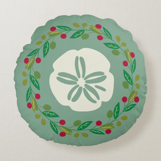 Sand Dollar Seashell Kerstkrans Rond Kussen (Voorkant)