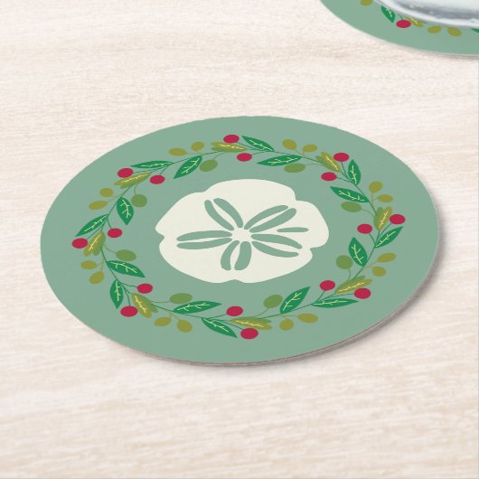 Sand Dollar Seashell Kerstkrans Ronde Kartonnen Onderzetter (Gebogen)