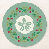 Sand Dollar Seashell Kerstkrans Ronde Kartonnen Onderzetter (Voorkant)