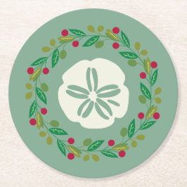 Sand Dollar Seashell Kerstkrans Ronde Kartonnen Onderzetter
