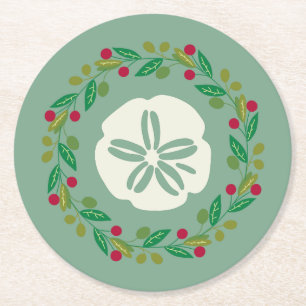 Sand Dollar Seashell Kerstkrans Ronde Kartonnen Onderzetter