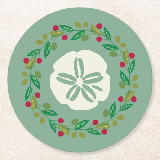 Sand Dollar Seashell Kerstkrans Ronde Kartonnen Onderzetter (Voorkant)