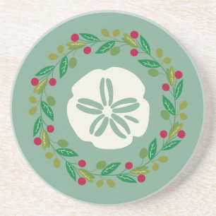 Sand Dollar Seashell Kerstkrans Zandsteen Onderzetter
