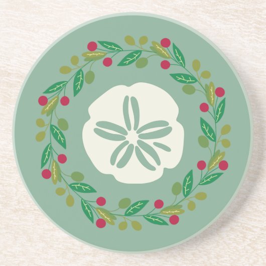 Sand Dollar Seashell Kerstkrans Zandsteen Onderzetter (Voorkant)