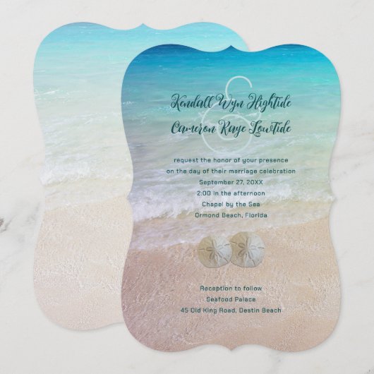 Sand Dollar Seaside Wedding Moderne Uitnodiging (Voorkant / Achterkant)